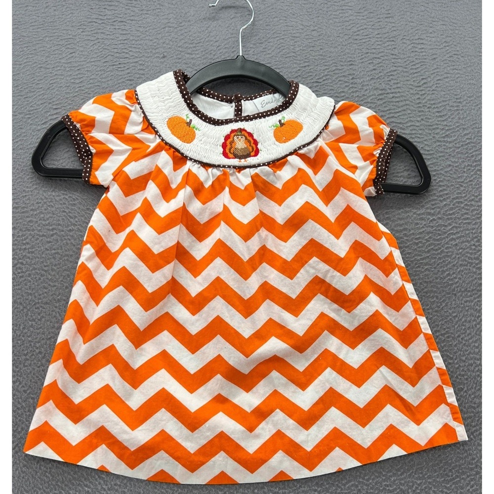 Emily Rose Dress Girls 3T Thanksgiving Smocked Turkey Pumpkin Chevron Orange
